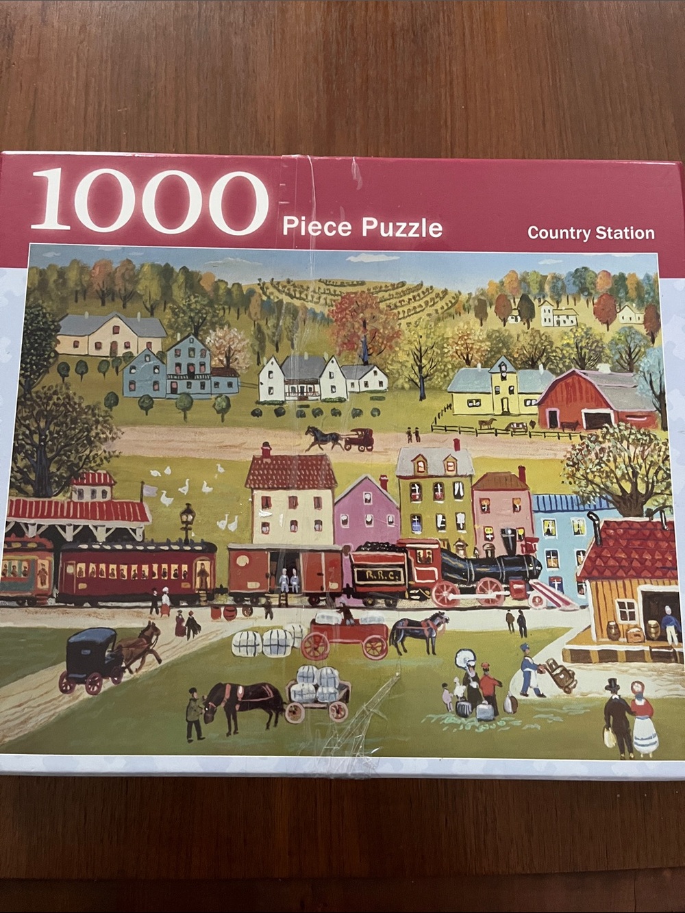 Vintage Country Village Train Puzzle Artwork - Multicolor